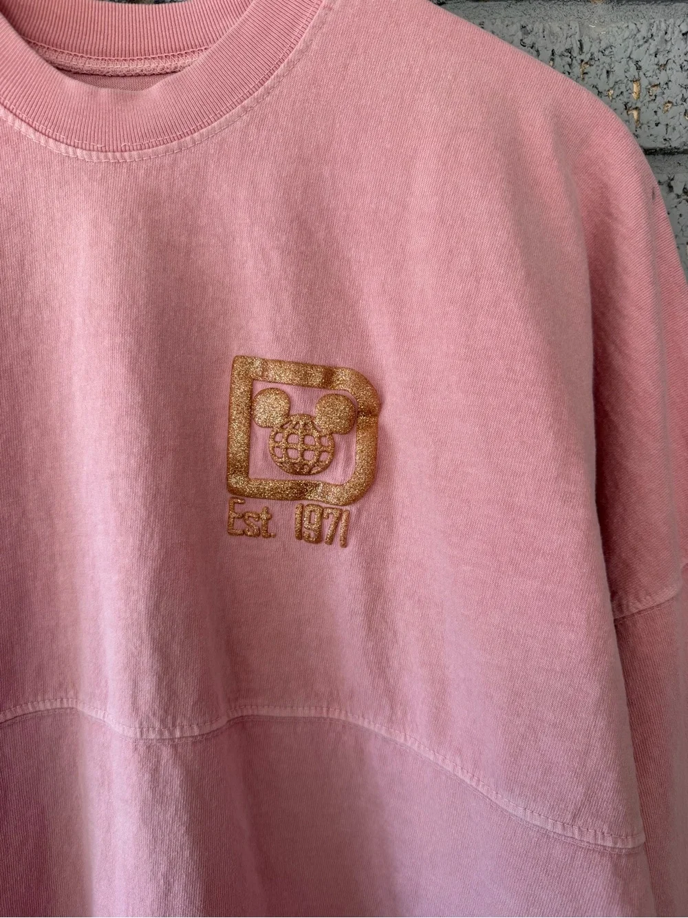Walt Disney World Spirit Jersey Briar Rose Pink Gold Glitter Logo Size Small